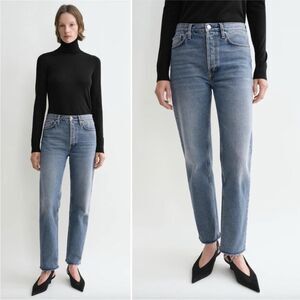 Toteme Blue Barrel Leg Denim Jeans Raw Hem Size 29